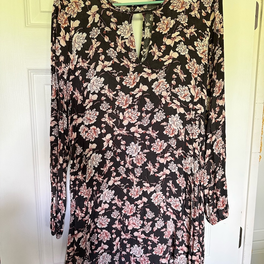 Aeropostale Black and Pink Floral Long Sleeve Dress